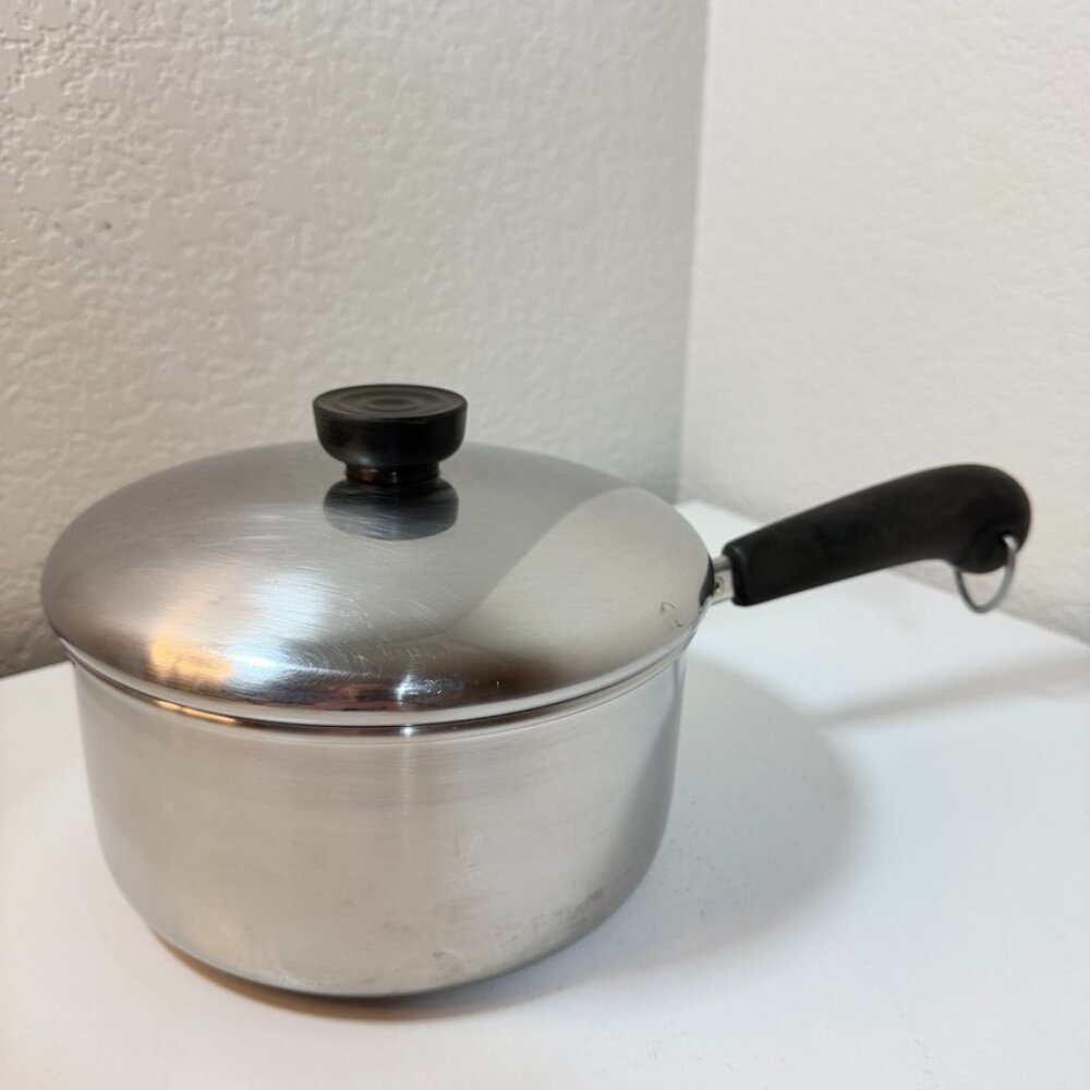 VTG Revere Ware 2 Qt Saucepan Stainless Steel 1801 Clinton ILL USA - w/ Lid